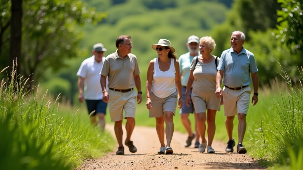 Grupo de jubilados en caminata guiada