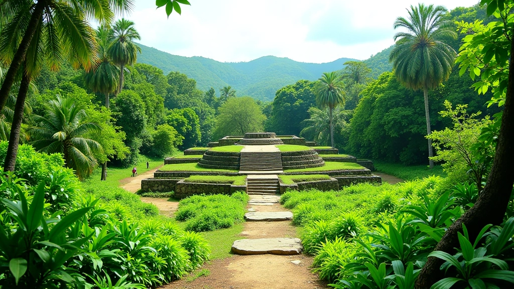 Vista panorámica del bosque tropical que rodea las ruinas arqueológicas de Tibes