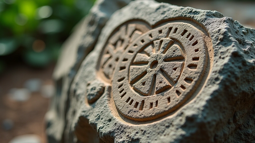 Detalle de petroglifo con grabados geométricos en piedra oscura